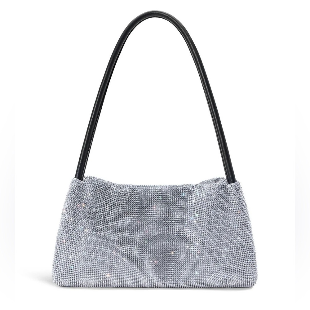 STAUD Penny Crystal Mesh Black Vegan Leather Shoulder Bag